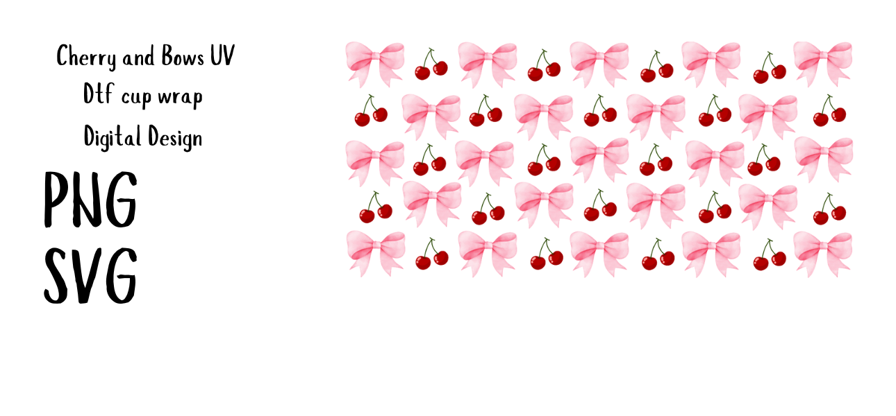 Cherry and Bows UV Dtf cup wrap Digital Design 16oz