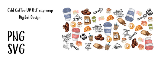 Cold Coffee UV Dtf Cup Wrap Digital Design 16oz
