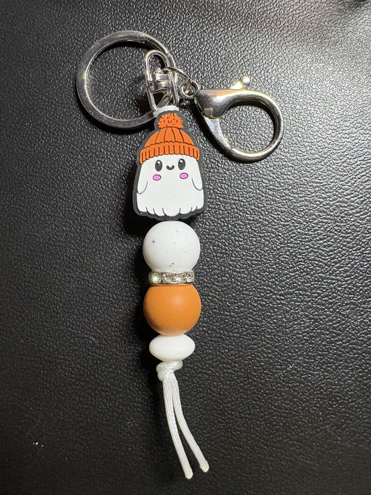 Ghost /w Orange Beanie Keychain