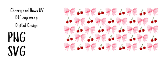 Cherry and Bows UV Dtf cup wrap Digital Design 16oz